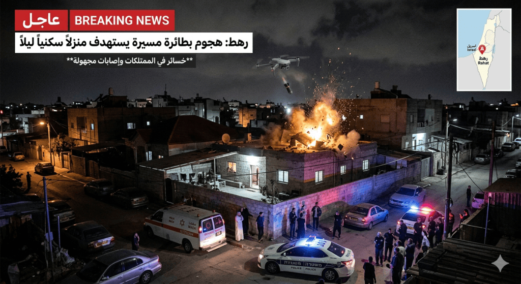 إلقاء قنبلة يدوية بطائرة مسيّرة على منزل في رهط يثير هلع عائلة